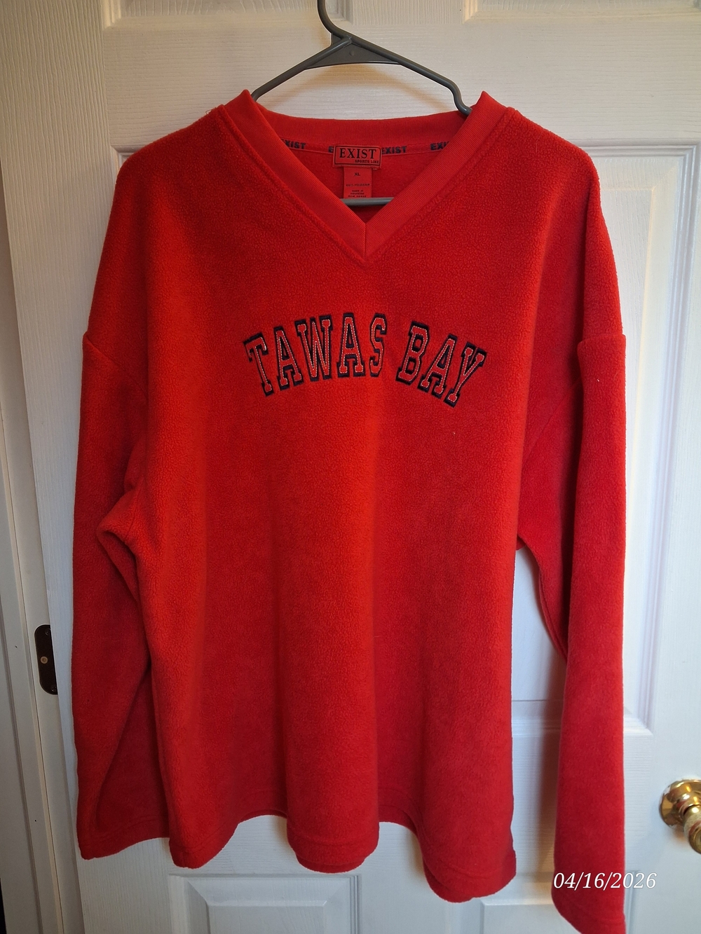 Exist Red V-Neck Fleece Sweater with TAWAS BAY Embroidery